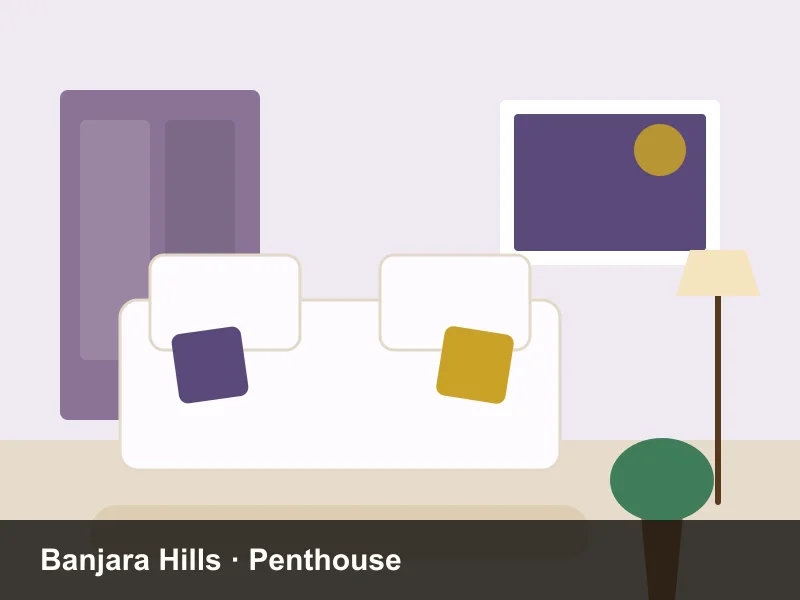 Double-height living room of a turnkey penthouse interior in Banjara Hills, Hyderabad