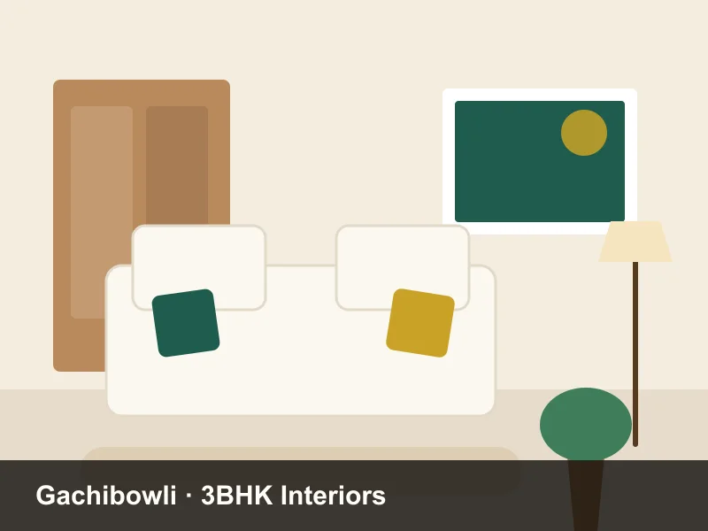 Living room of a lake-facing 3BHK flat in Gachibowli designed by the best interior designers in Hyderabad